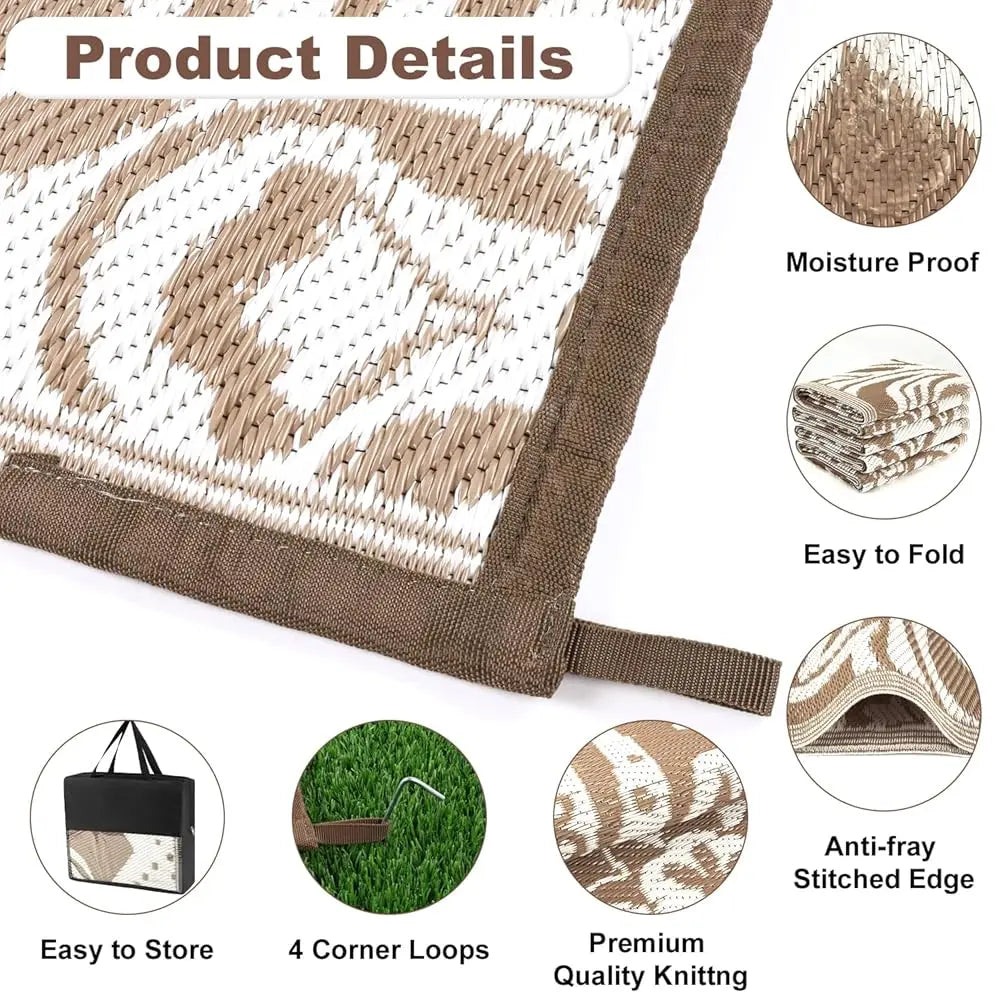 DIXSG Reversible Mandala Outdoor Rug Waterproof