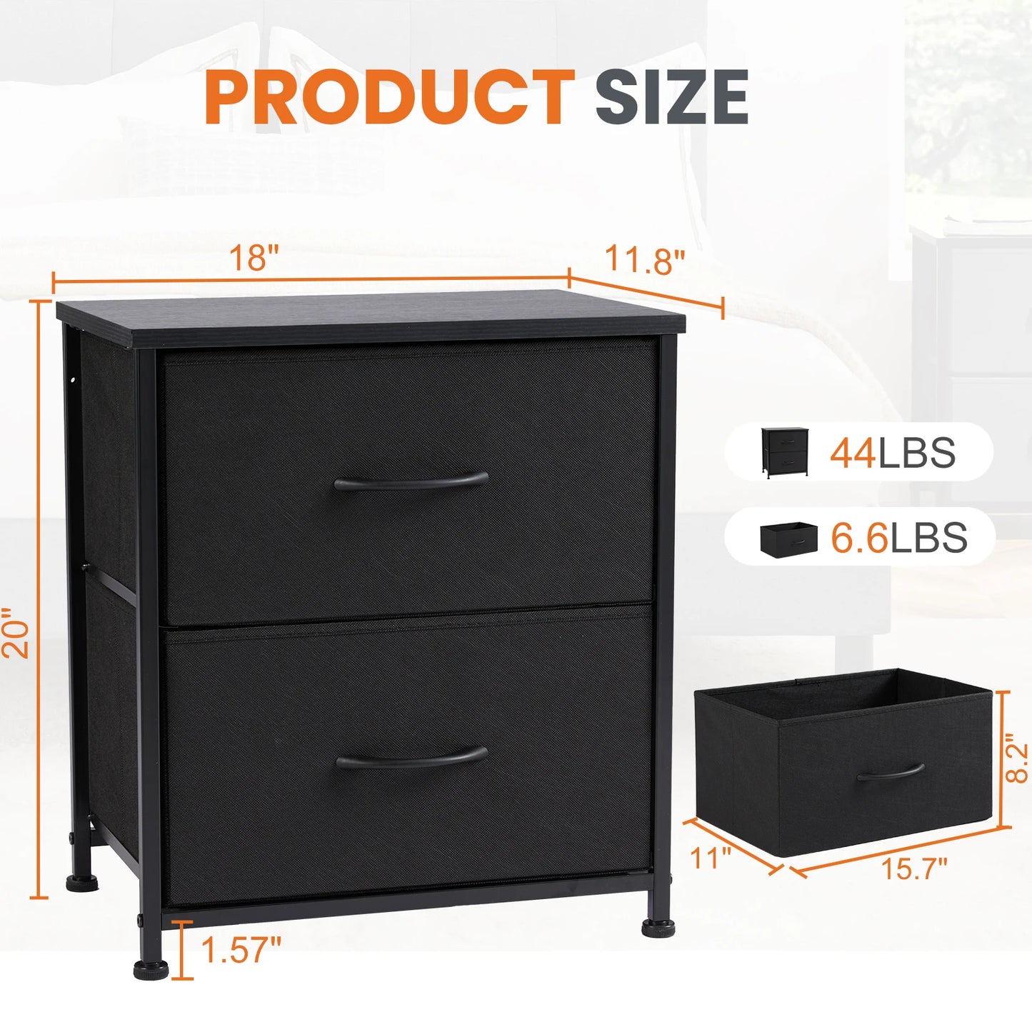 JHK Nightstand Bedside Table With Metal Frame Drawers