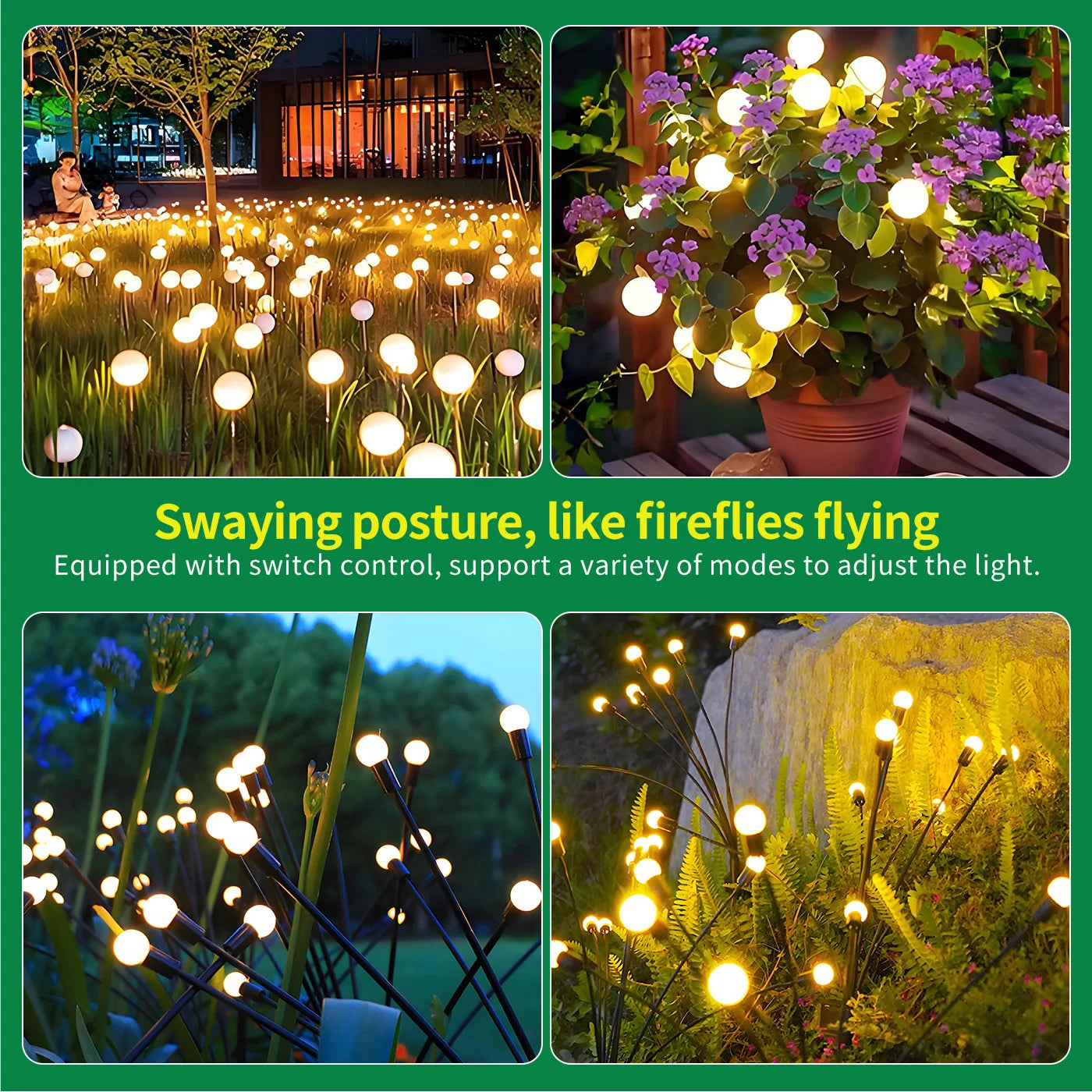 8 Head Solar Firefly Lights Outdoor LED Garden Pathway