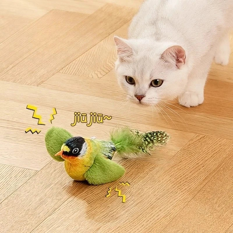 Interactive Cat Toy Flapping Bird Plush With Realistic Chirp