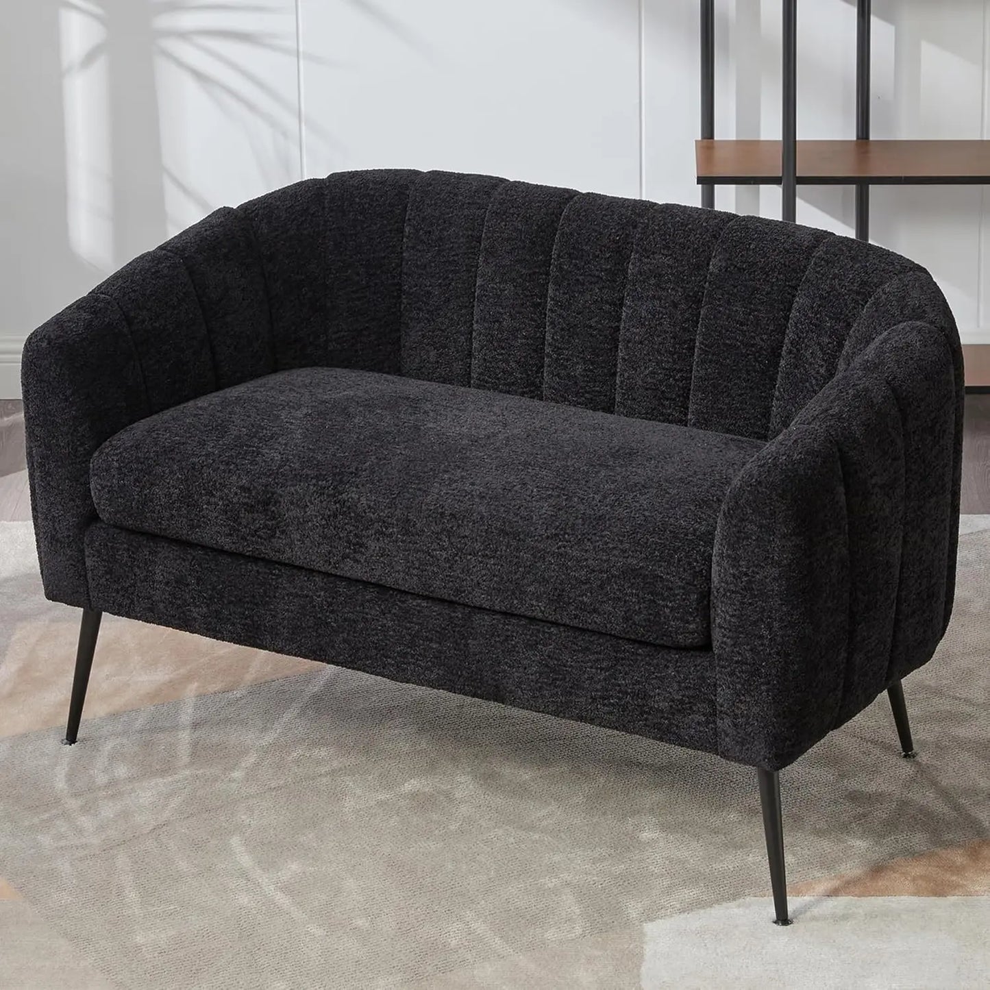 Chenille Loveseat With Metal Legs Modern Glam