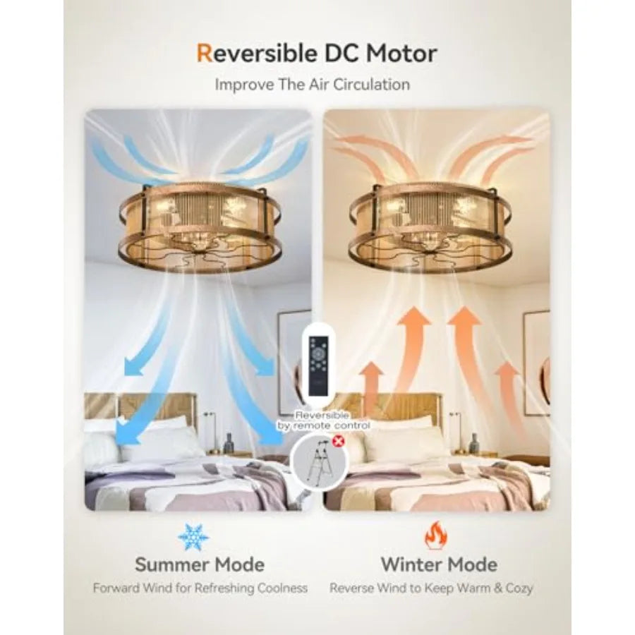 Boho Bladeless Ceiling Fan With Light And Remote Flush Mount