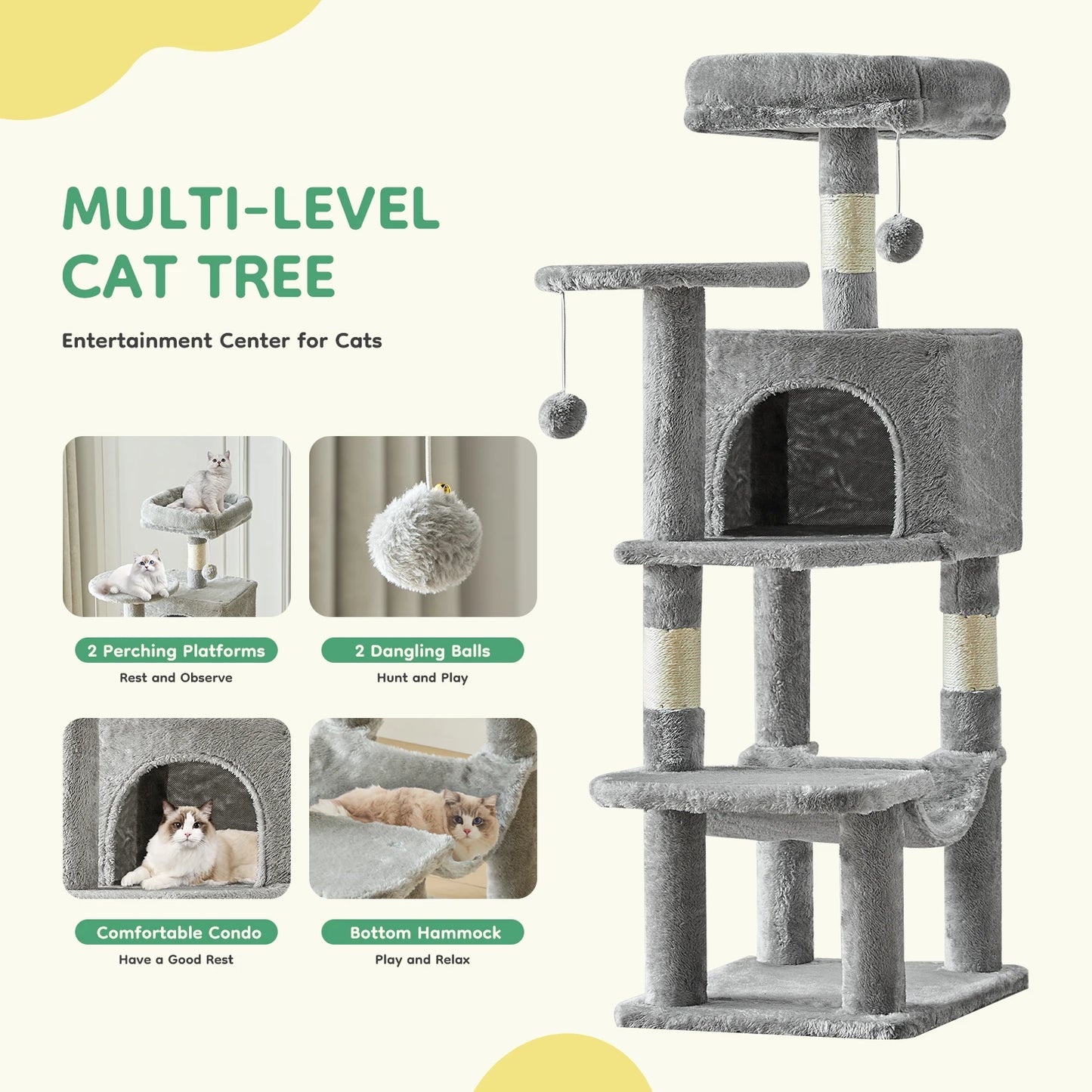 JHK Cat Tree Multi-Cat Climbing Tower With Scratching Posts