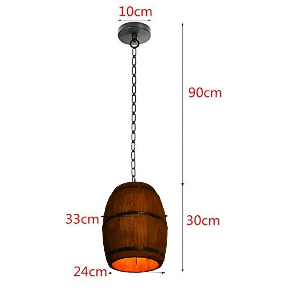 Antique Wood Wine Barrel Pendant Lamp Rustic Ceiling Light