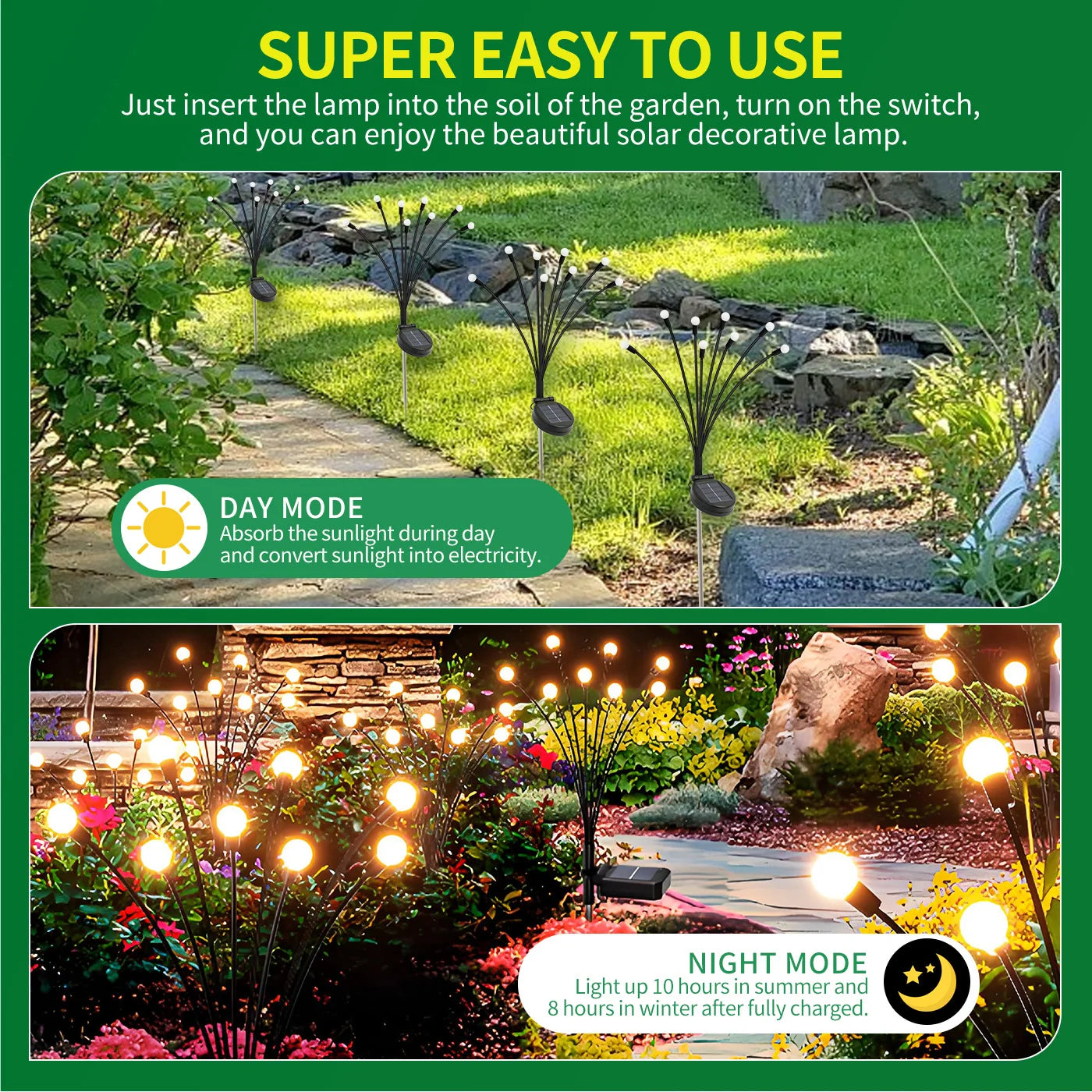 8 Head Solar Firefly Lights Outdoor LED Garden Pathway