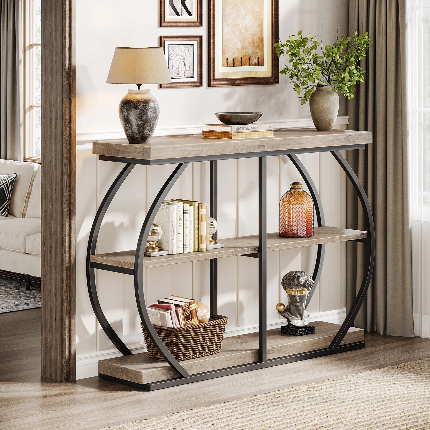 Tribesigns Console Table With Arched Metal Frame And Shelves