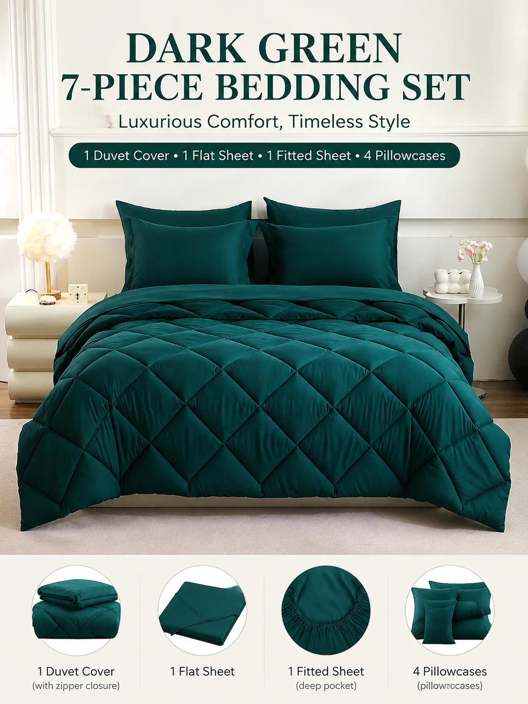 EasYum 7 Piece Bedding Set Quilted Sheets Pillowcases