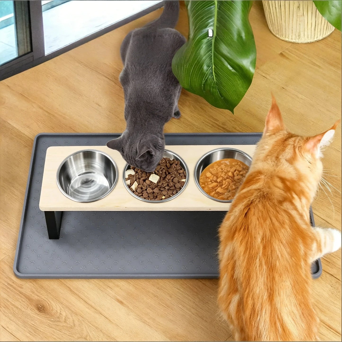 Elevated Cat Feeder Tilt Stand With Stainless Steel Bowls
