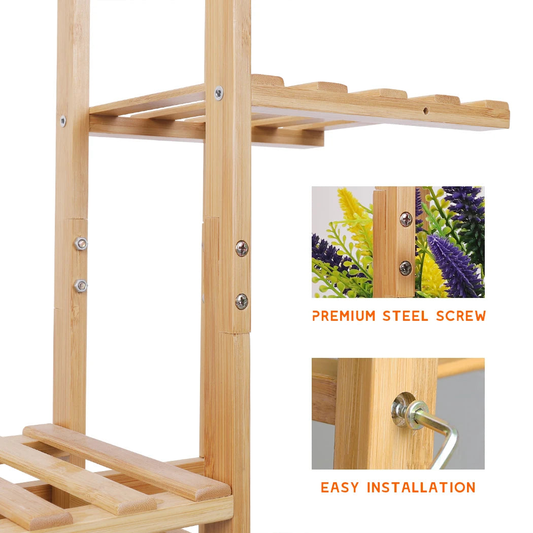 Bamboo 6 To 7 Pot Vertical Plant Stand Shelf Rack