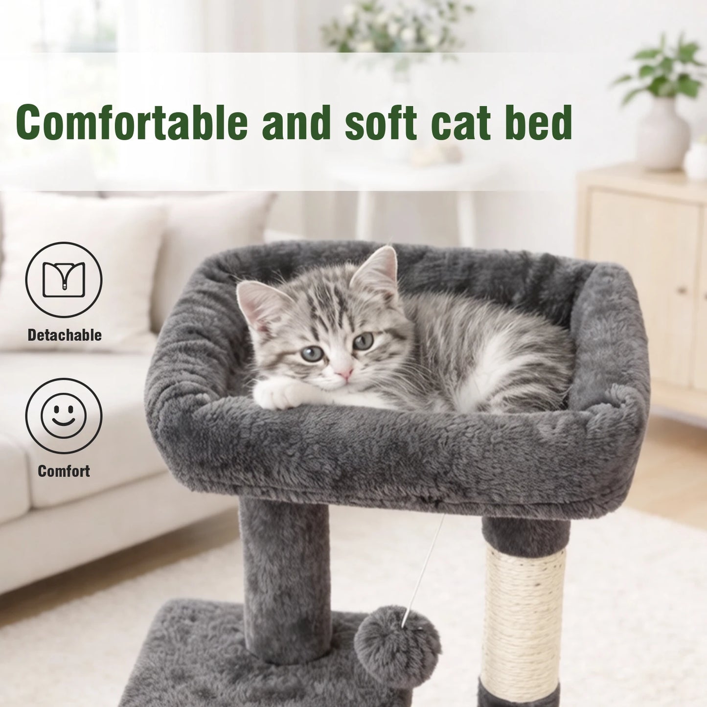 Indoor Cat Tree Tower With Scratching Posts And Condo