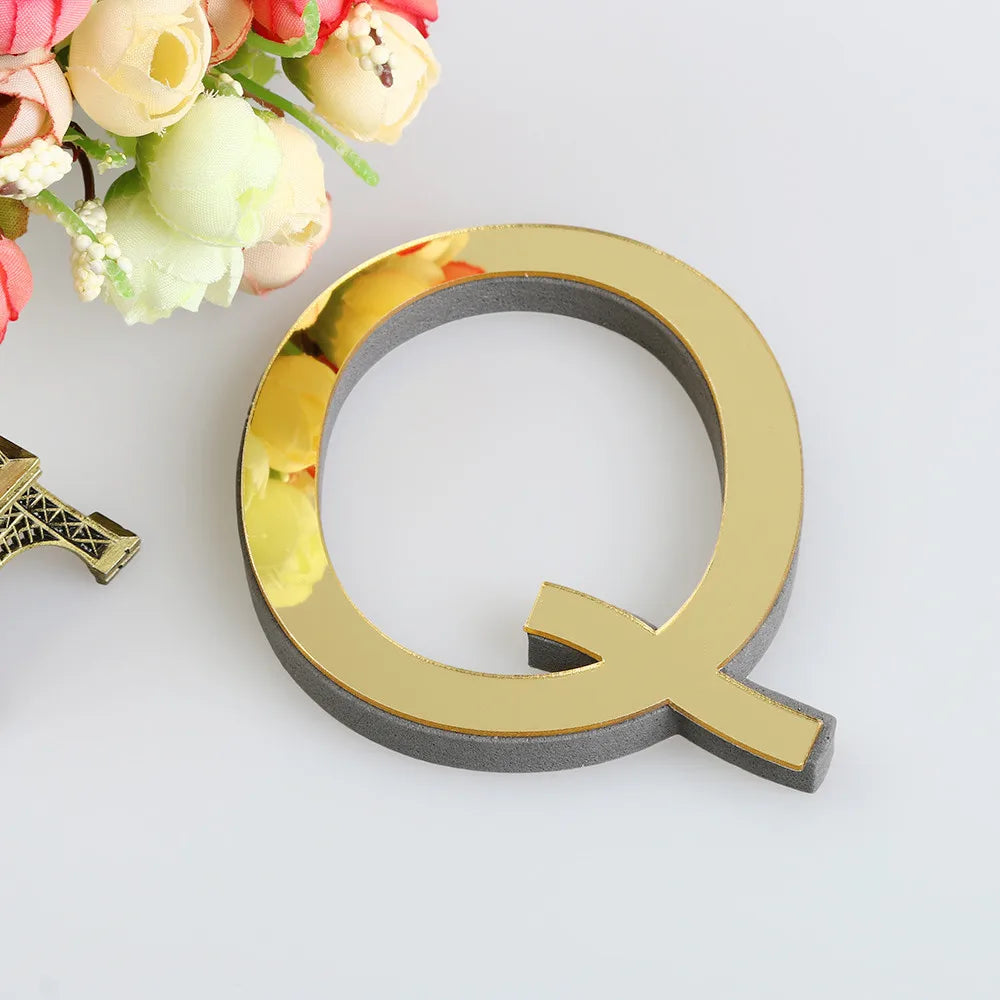 Alphabet 26 Letters 3D Mirror Acrylic Gold Wall Sticker
