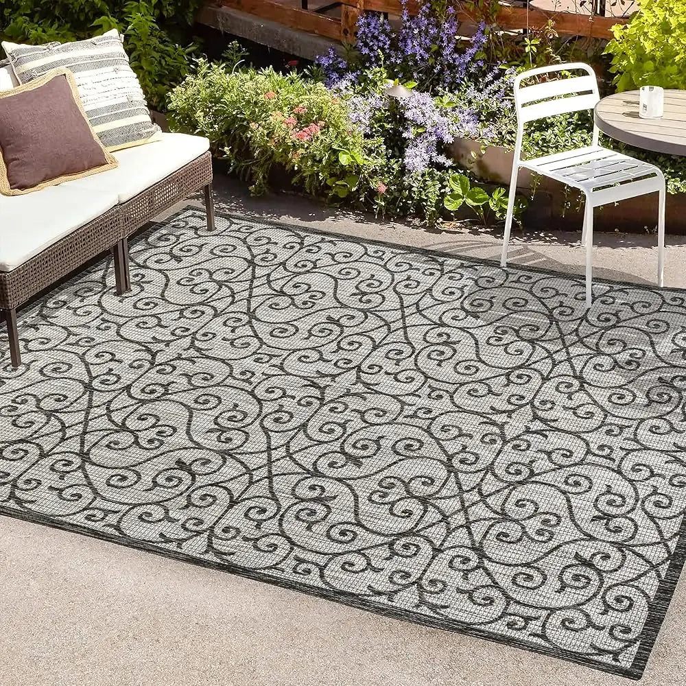 DIXSG Madrid Vintage Filigree Textured Indoor Outdoor Rug