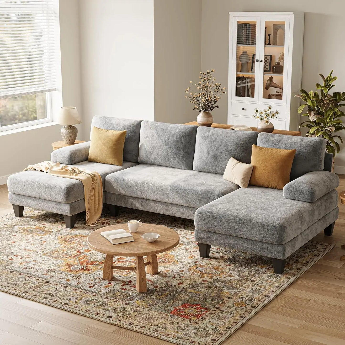U-Shaped Sectional Sofa With Double Chaise Chenille