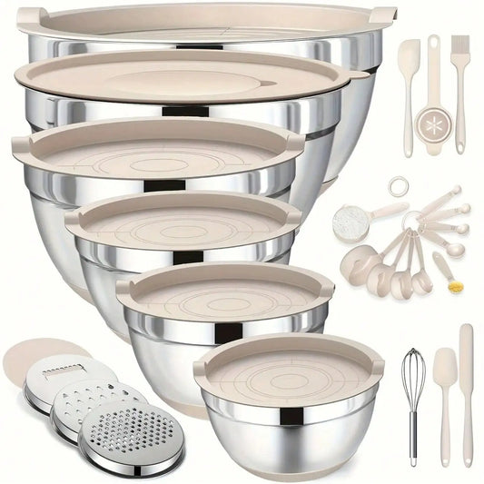 Stainless Steel Mixing Bowls Set With Lids Nesting
