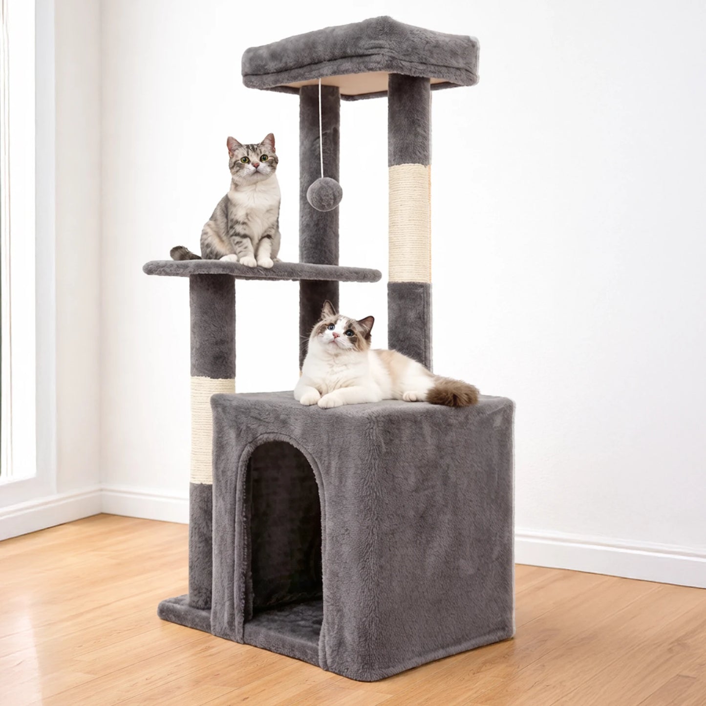 Indoor Cat Tree Tower With Scratching Posts And Condo