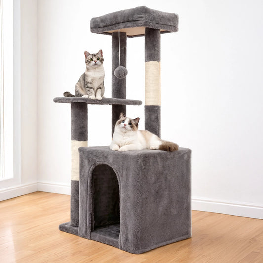 Indoor Cat Tree Tower With Scratching Posts And Condo