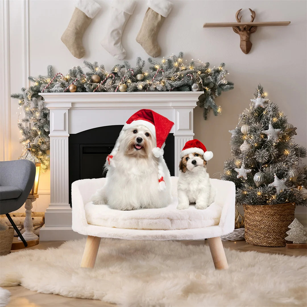 BINGOPAW Luxury Plush Cat Bed Nest With Wood Leg Frame