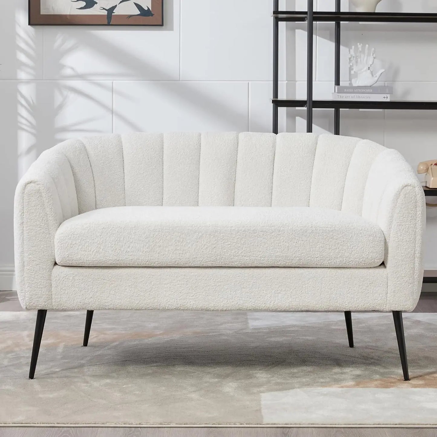 Chenille Loveseat With Metal Legs Modern Glam
