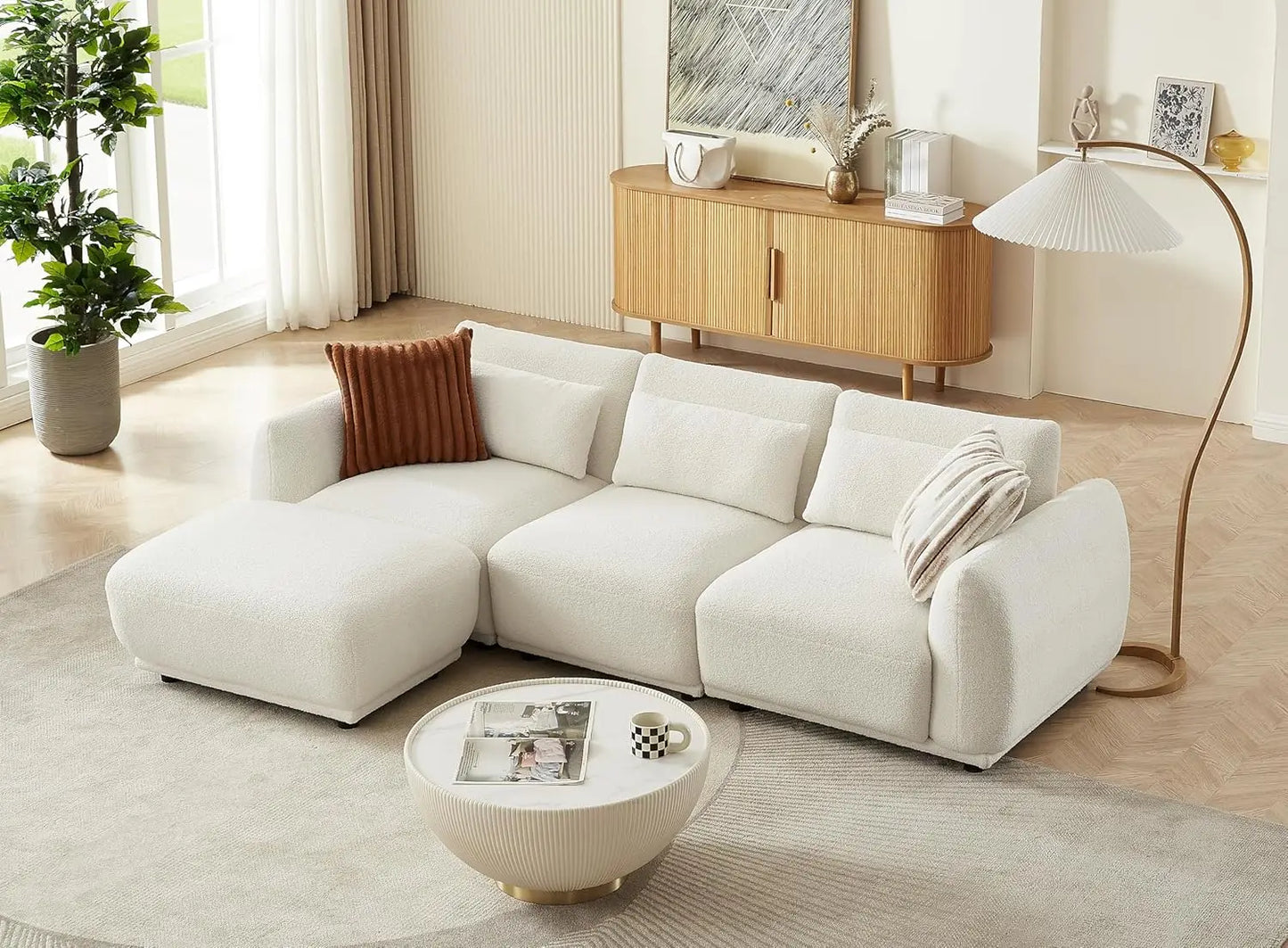 L Shaped Modular Sectional Couch With Convertible Ottoman
