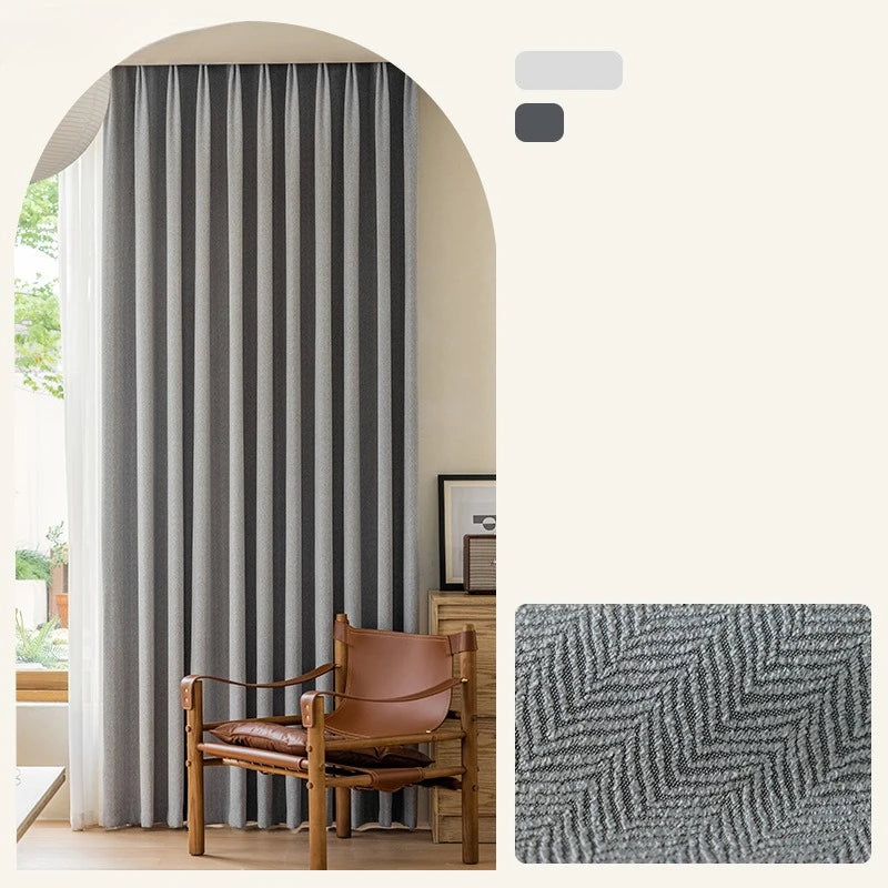 Chenille Blackout Curtains With Herringbone Texture
