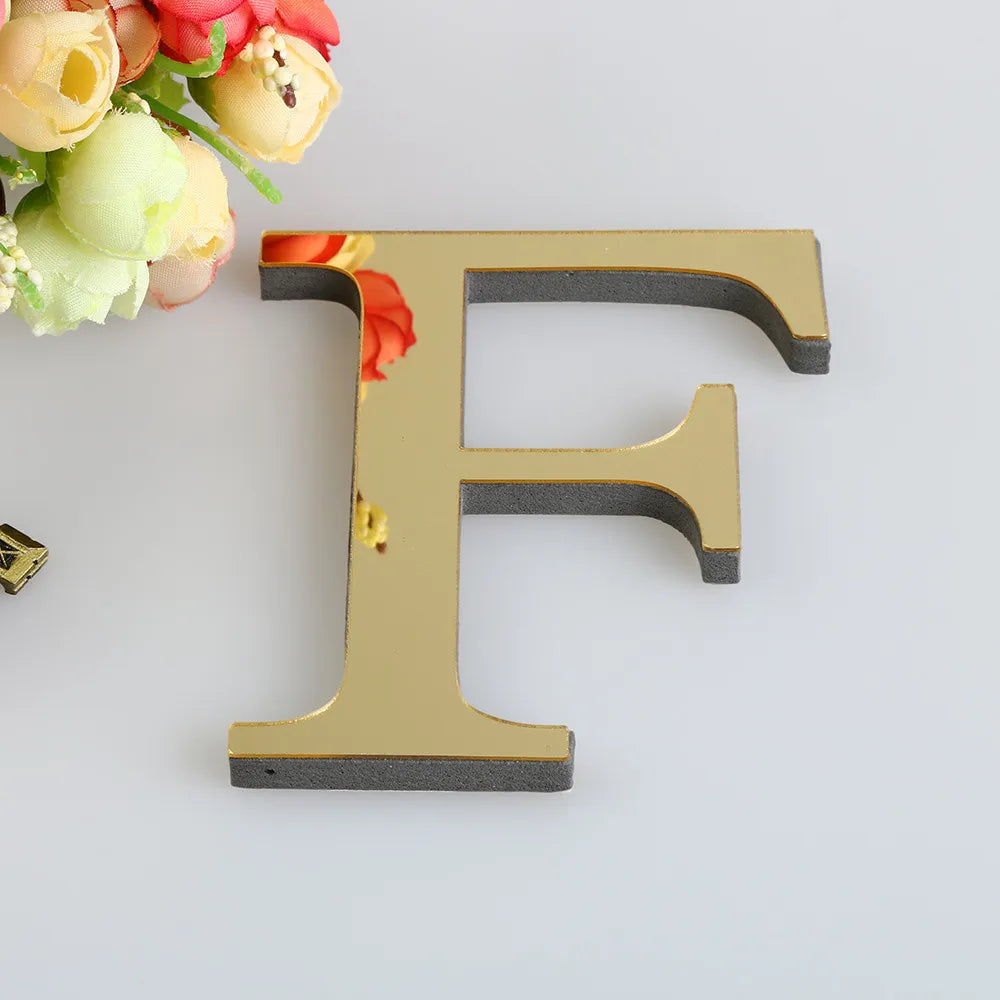 Alphabet 26 Letters 3D Mirror Acrylic Gold Wall Sticker