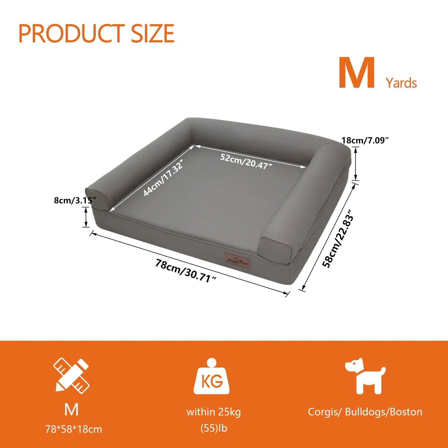 Borwart Orthopedic Dog Bed Bolster With Removable Cover