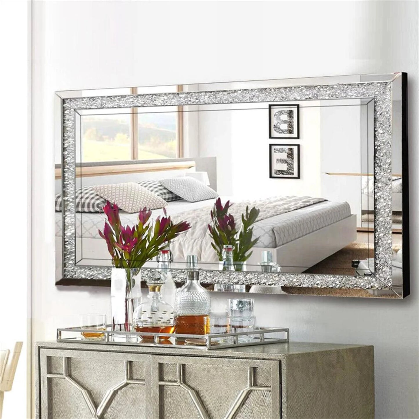 Crystal Crush Diamond Wall Mirror Framed For Living Room