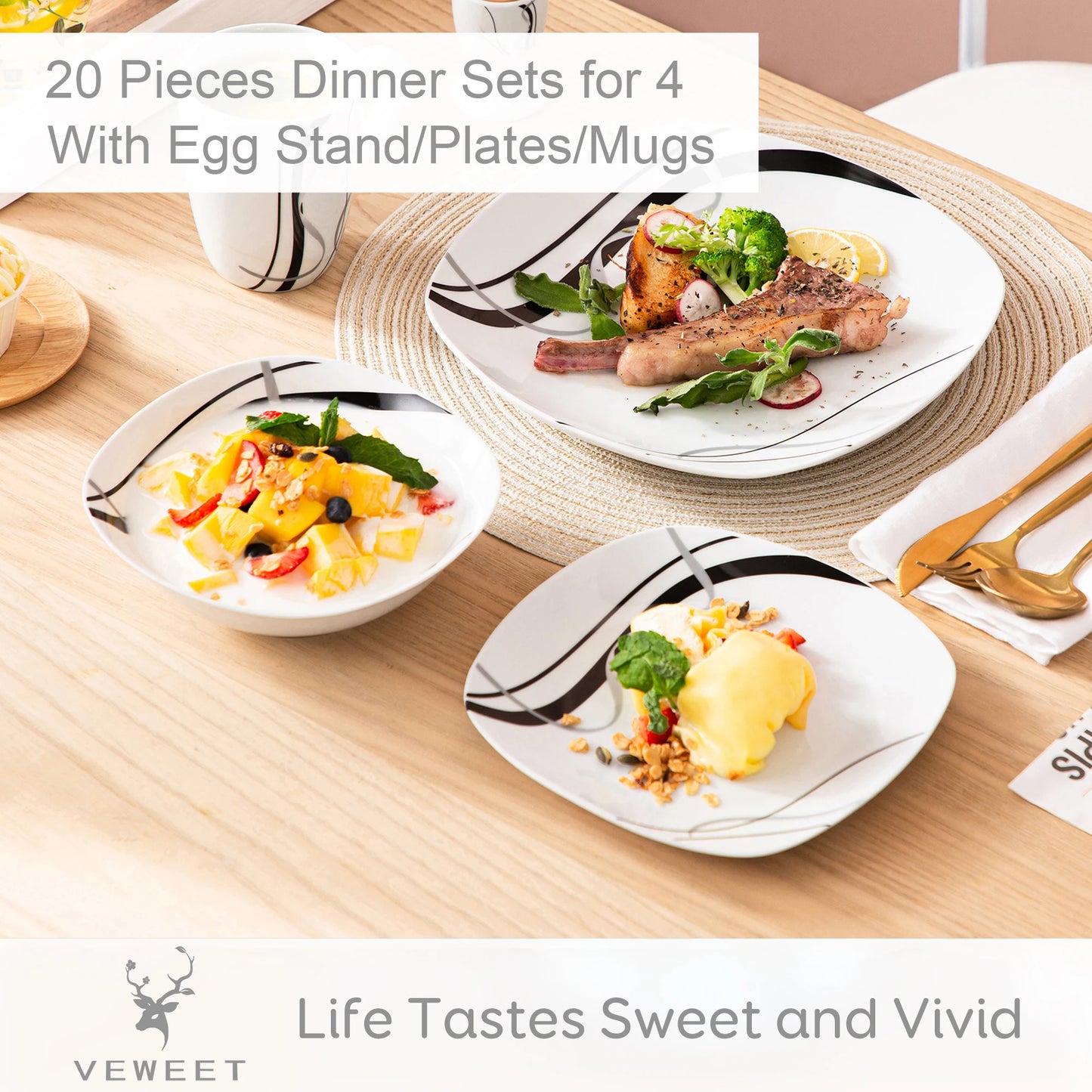 MALACASA Fiona Porcelain Dinnerware Set 20/40 Pieces