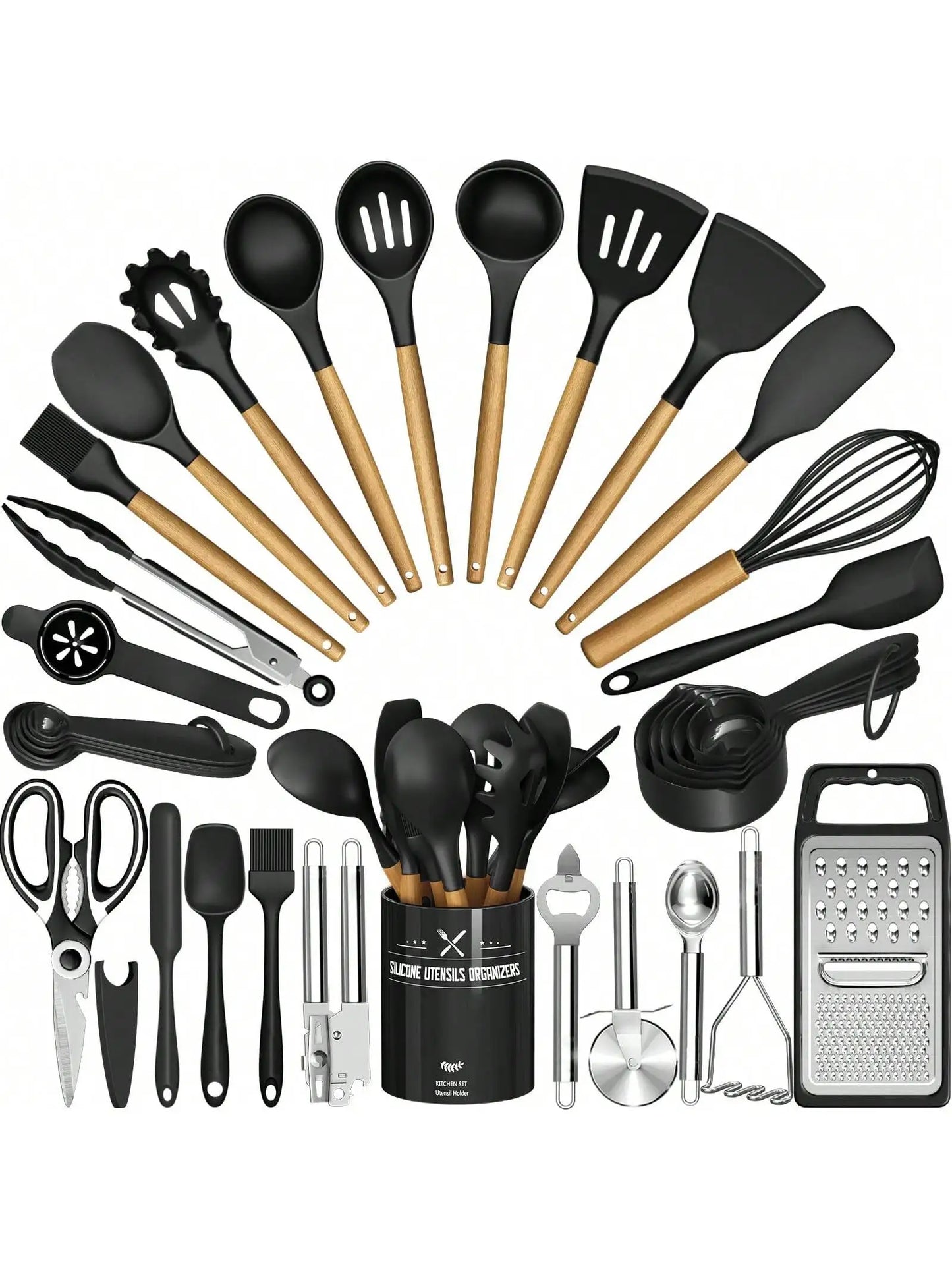 Silicone Utensil Set With Holder For Cookware