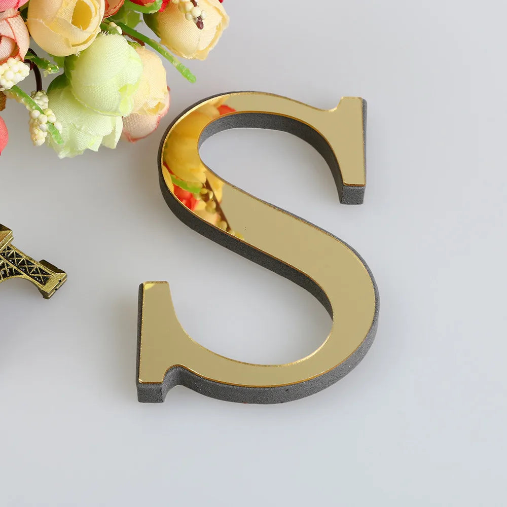 Alphabet 26 Letters 3D Mirror Acrylic Gold Wall Sticker