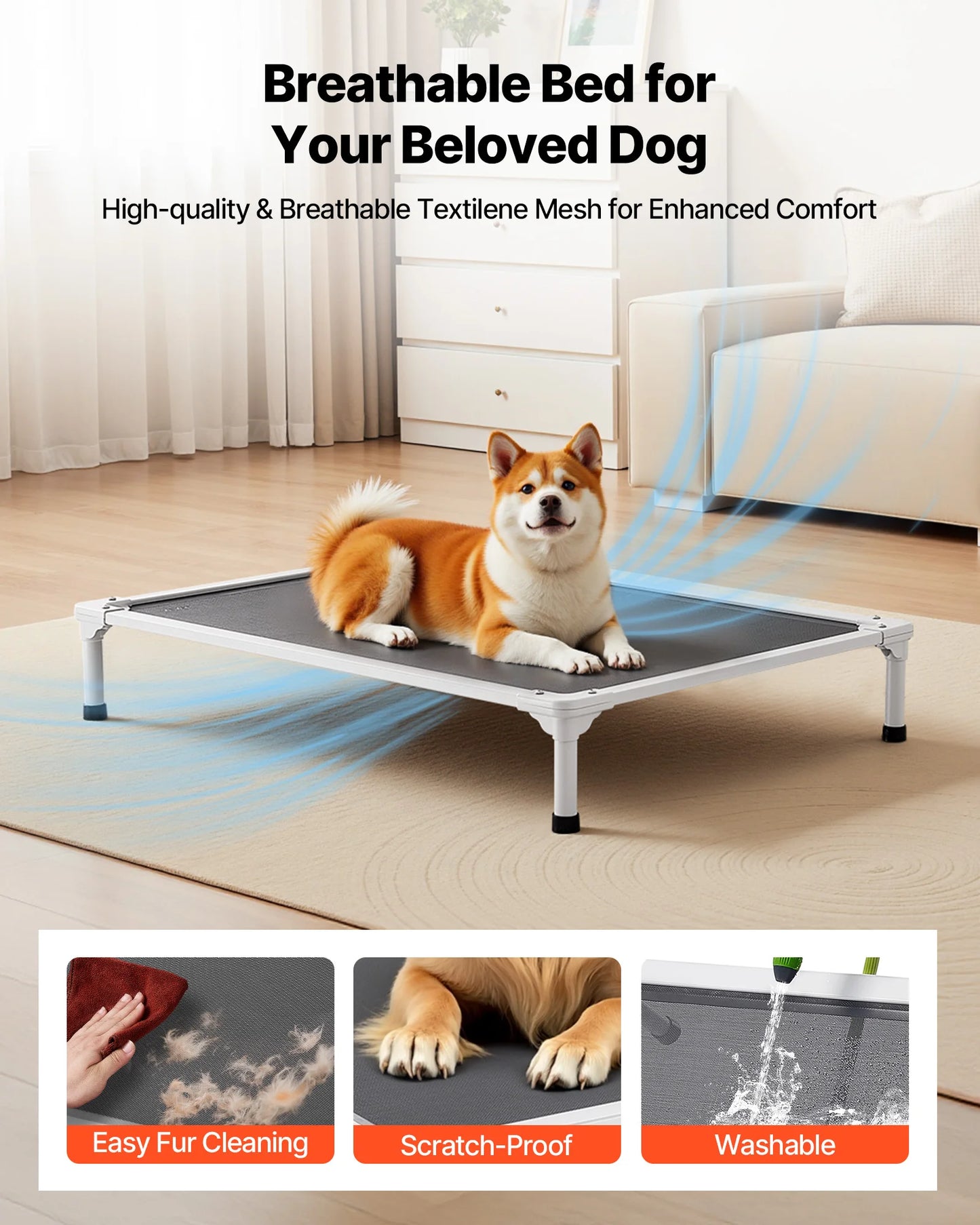SucceBuy Elevated Dog Bed With Aluminum Frame For Large Dogs