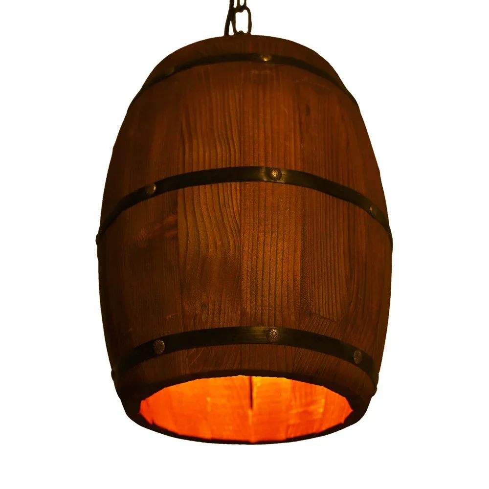 Antique Wood Wine Barrel Pendant Lamp Rustic Ceiling Light