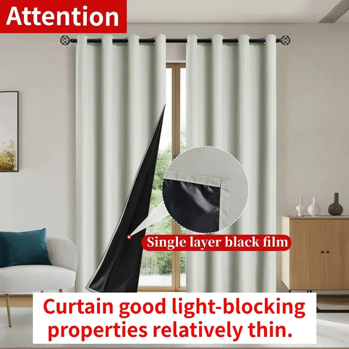 2 Piece Modern Blackout Curtain With Coated Lining