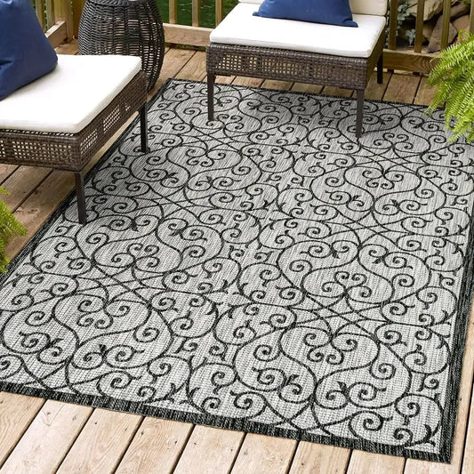DIXSG Madrid Vintage Filigree Textured Indoor Outdoor Rug