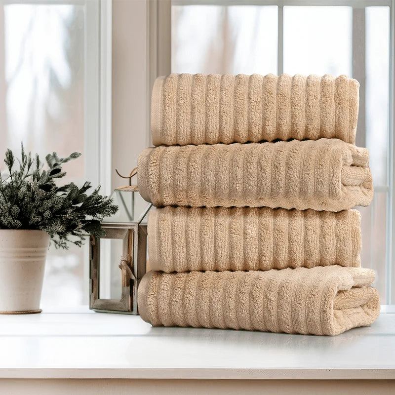 Egyptian Cotton Bath Towel Set Four Pack Ribbed Ultra Soft