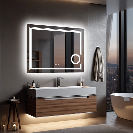LED Lighted Smart Bathroom Mirror 3X Magnifier With Anti-Fog