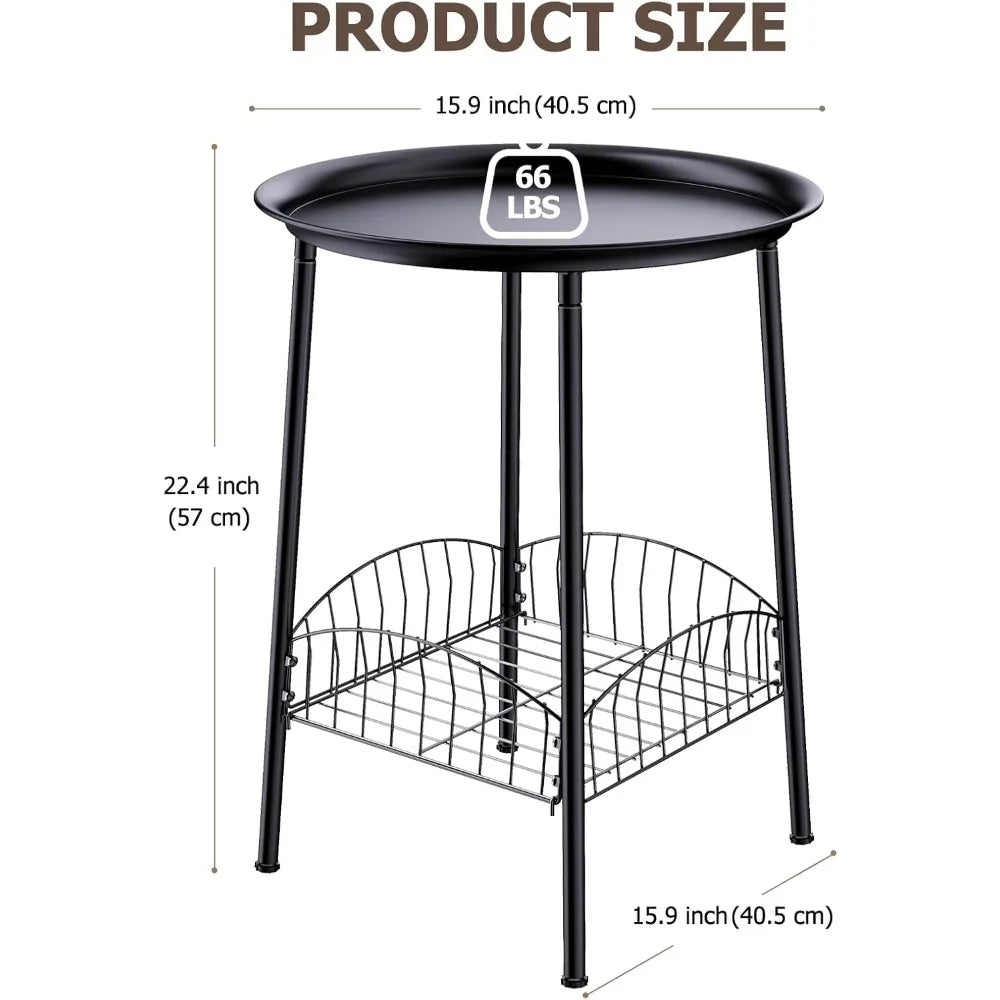 XIUWO Outdoor Side Table Two Tier Round Metal Patio