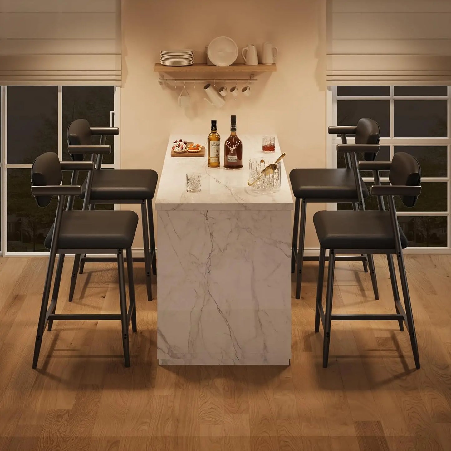 TWISTER.CK Modern Bar Stools Set With Back And Wide Seat
