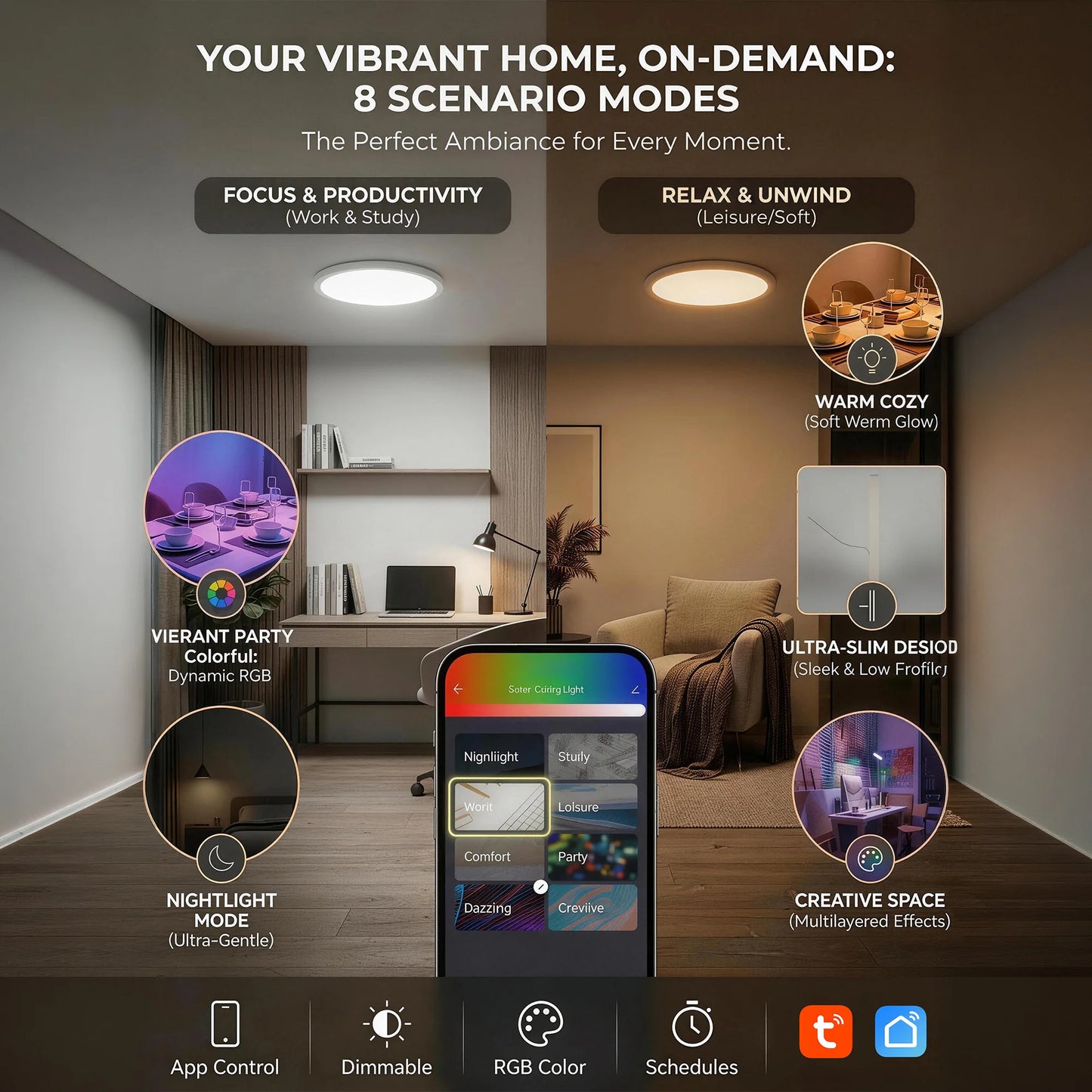 Tuaaryii Smart RGB Ceiling Light With Dimmable 3000K-6500K