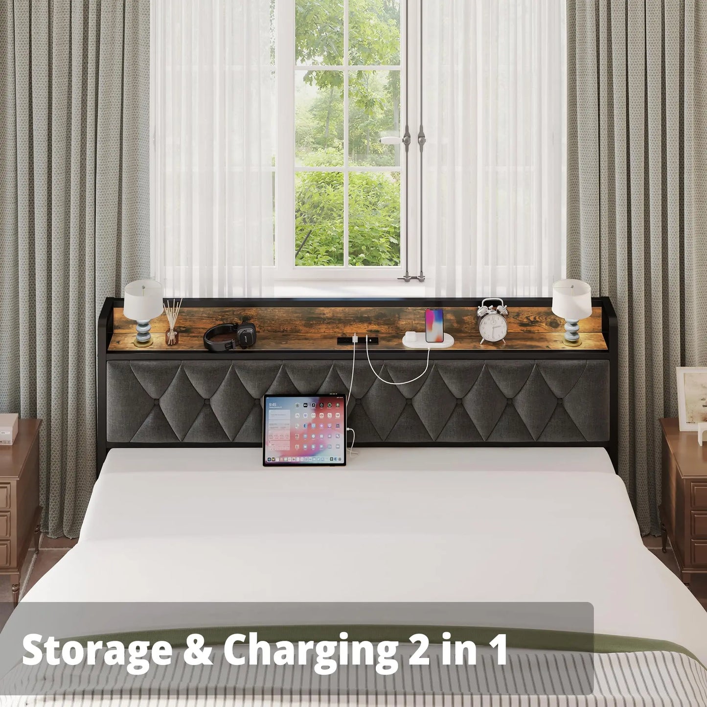 ANCTOR Storage Headboard Bed Frame With Outlets