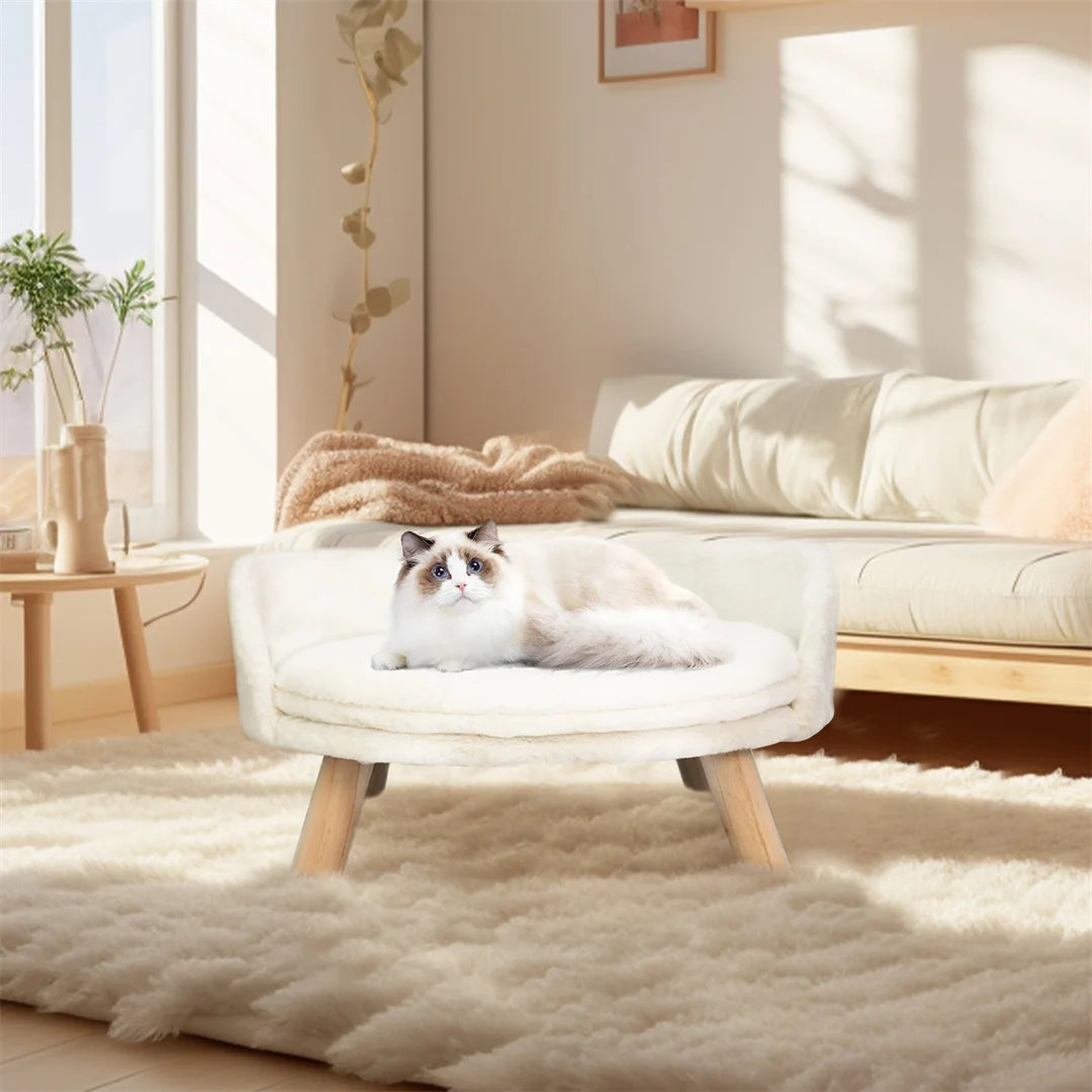 BINGOPAW Luxury Plush Cat Bed Nest With Wood Leg Frame