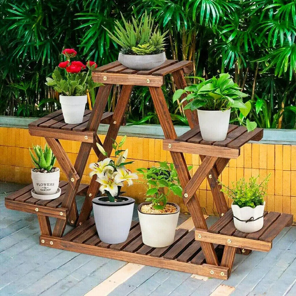Wisfor 6-Tier Pine Wood Plant Stand Triangle Shelf