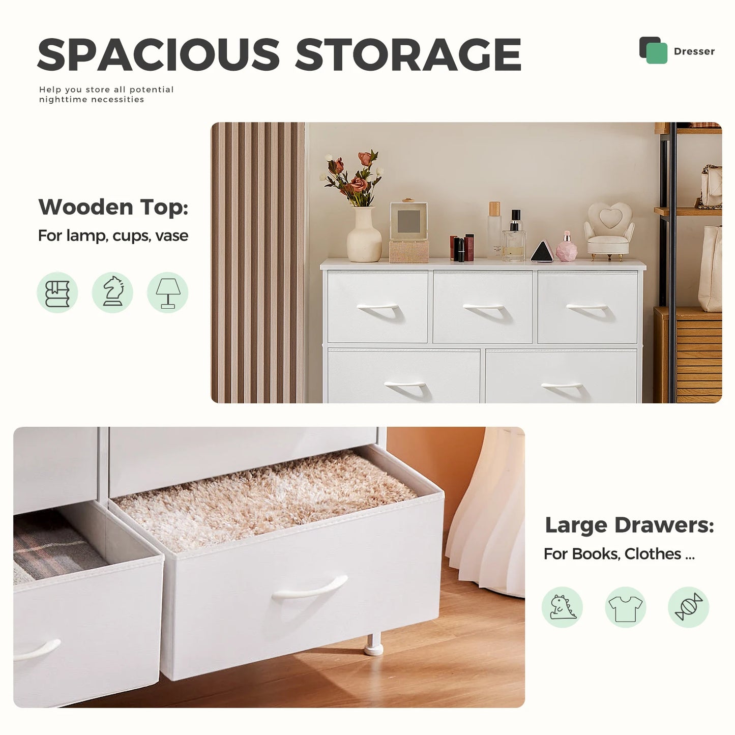 JHK Bedroom Wardrobe With Fabric Drawer Chest and Closet