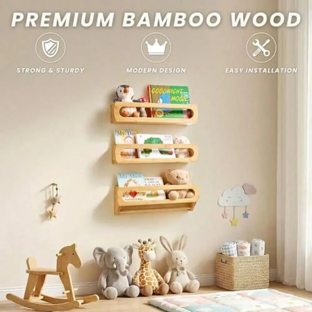 Premium Bamboo Floating Bookshelf For Nursery