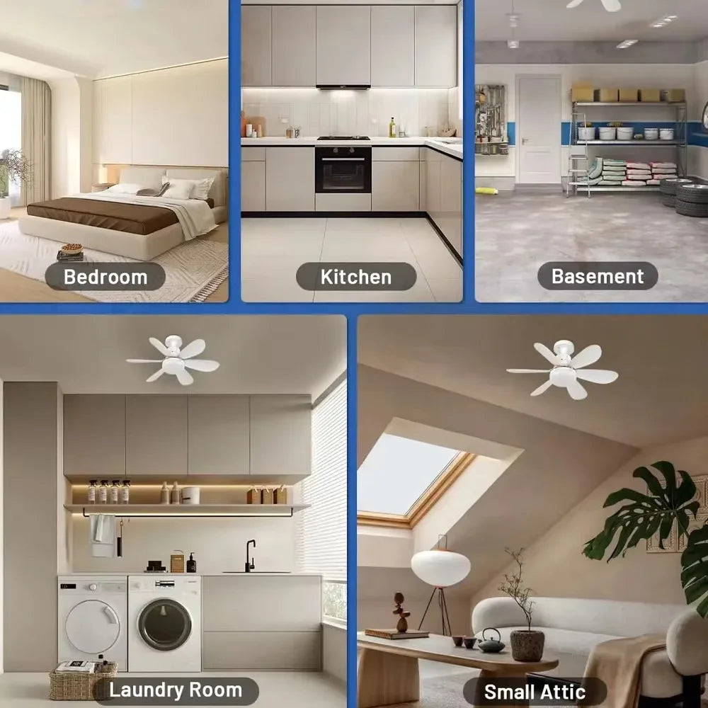 Quiet Ceiling Fan With Remote LED Light E27 Base