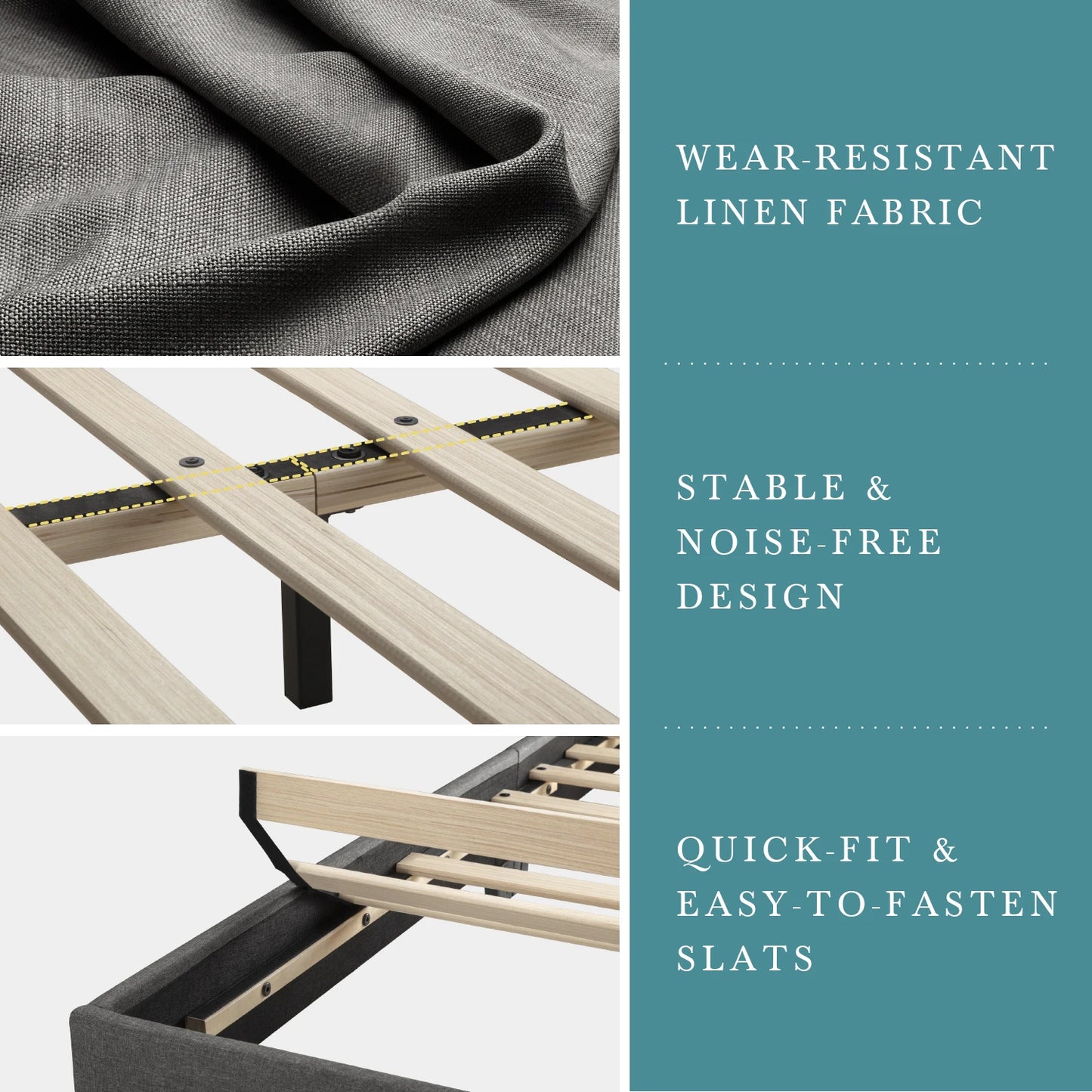HOOMIC Upholstered Bed Frame With Linen Headboard And Slats