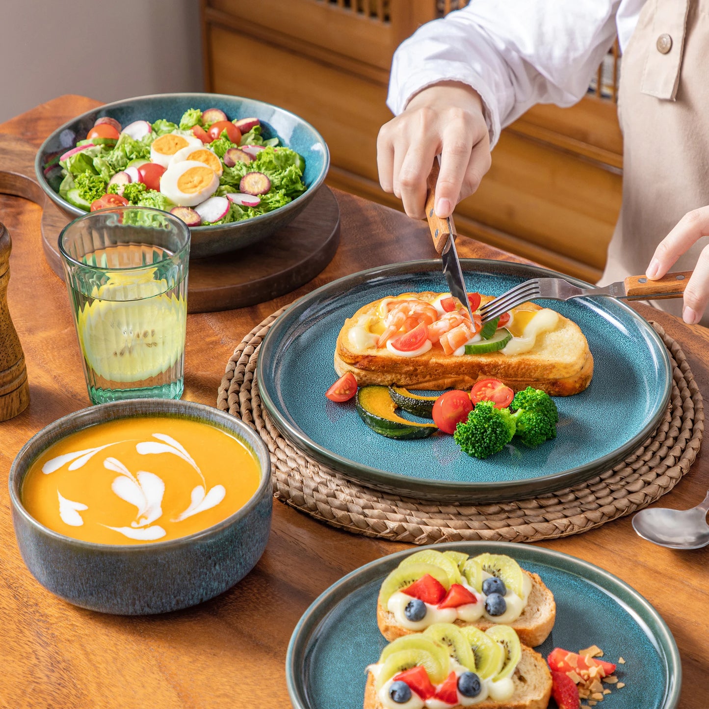 MALACASA Reactive Glaze Ceramic Dinnerware Set