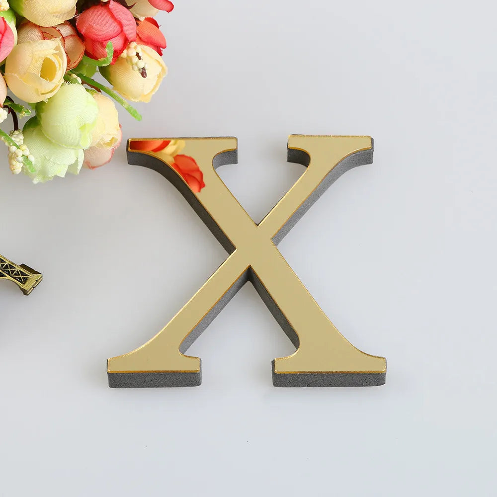 Alphabet 26 Letters 3D Mirror Acrylic Gold Wall Sticker