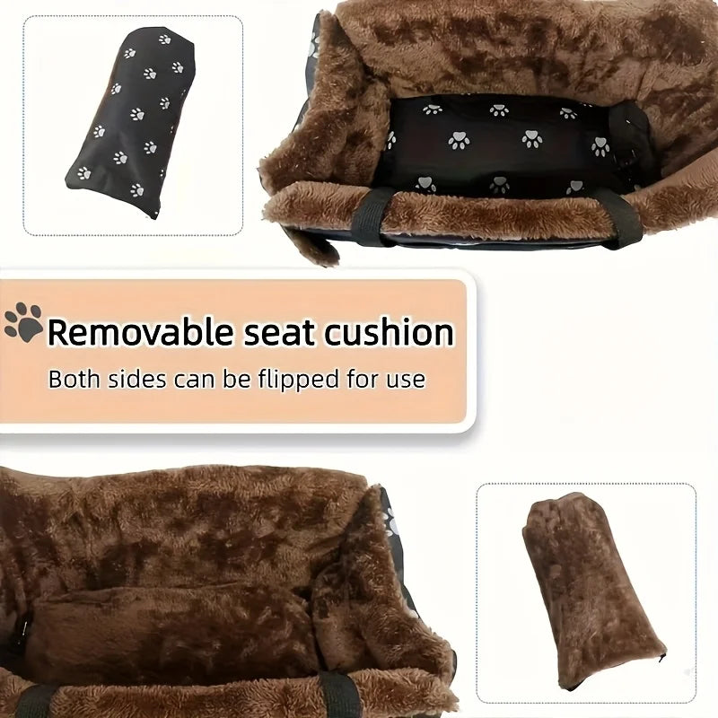 Fabric Dog Car Seat With Paw Print And Headrest