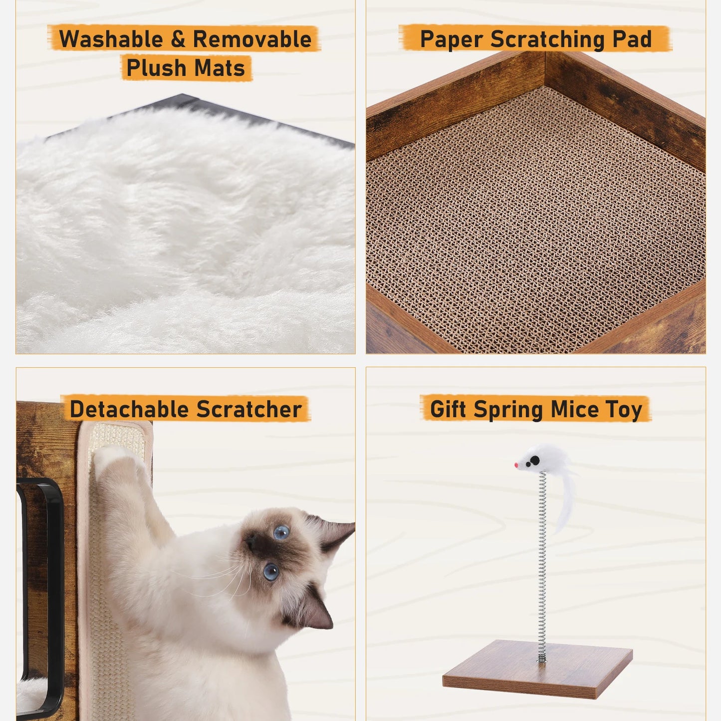 PAWZ Road Wood Cat Condo Bed With Removable Mats
